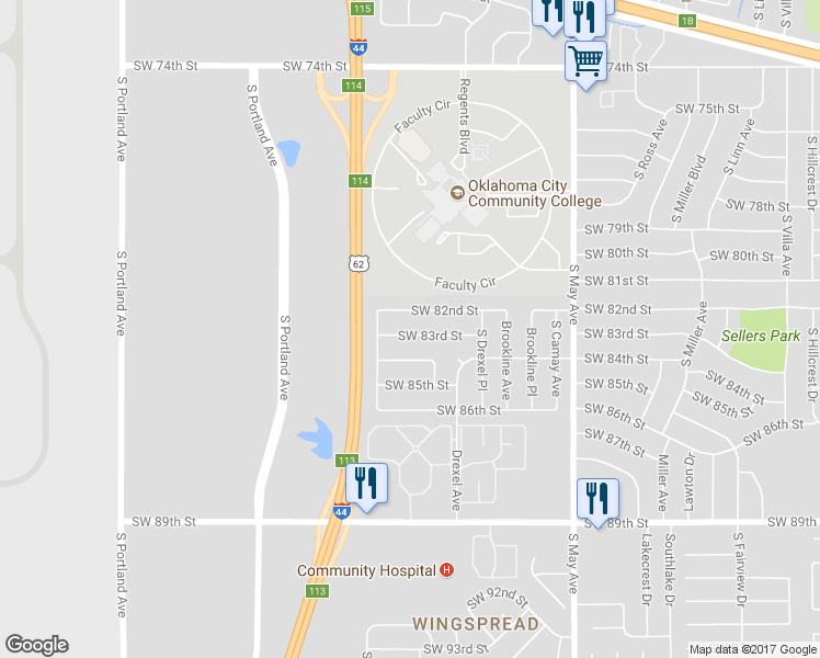 map of restaurants, bars, coffee shops, grocery stores, and more near 3217 Southwest 83rd Street in Oklahoma City