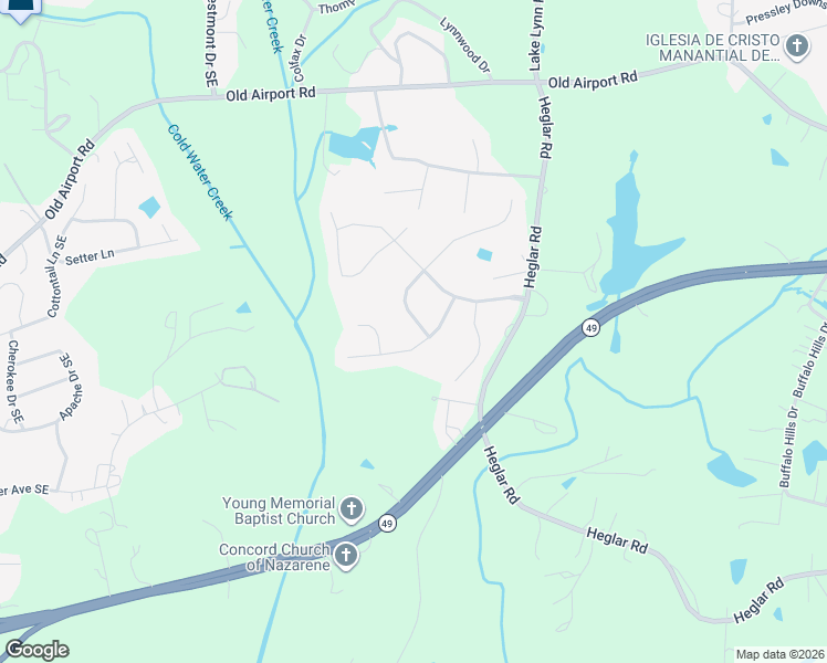 map of restaurants, bars, coffee shops, grocery stores, and more near 2376 Fairport Drive Southeast in Concord