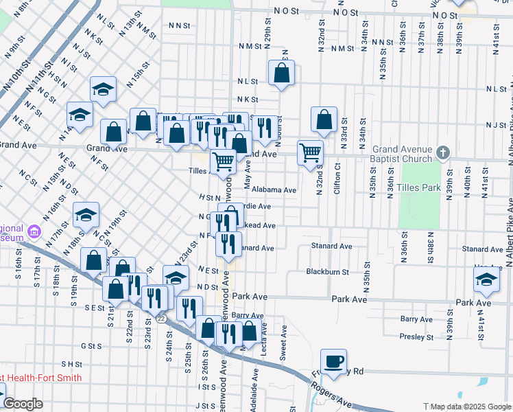 map of restaurants, bars, coffee shops, grocery stores, and more near 2823 Hardie Avenue in Fort Smith