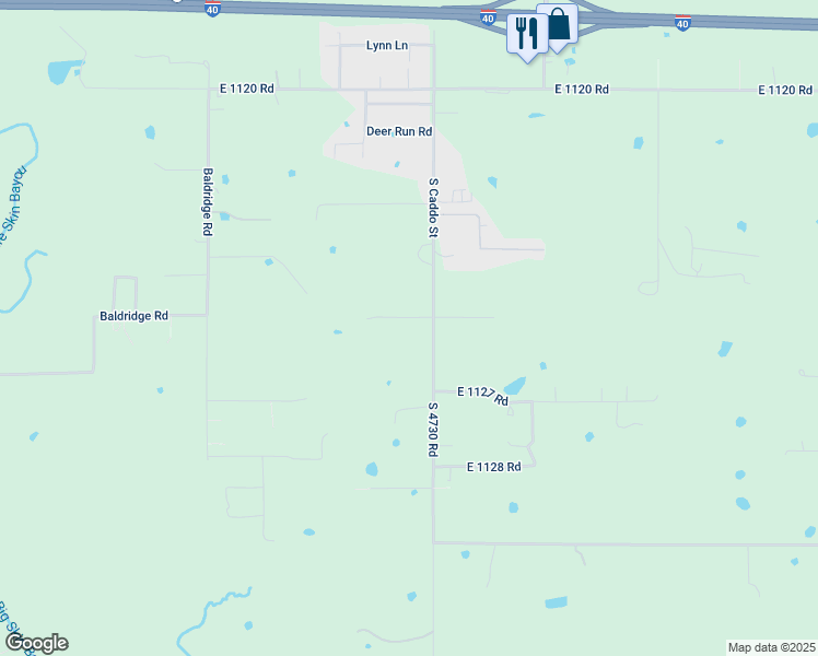 map of restaurants, bars, coffee shops, grocery stores, and more near 112550 South 4730 Road in Muldrow