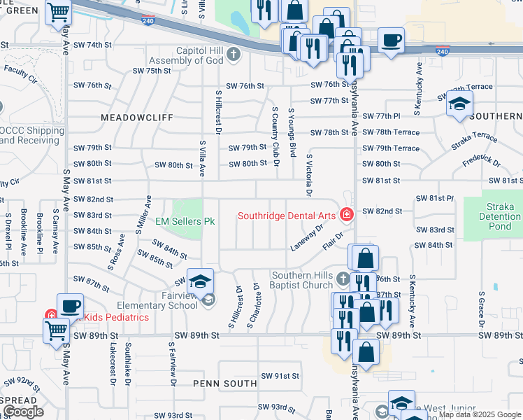 map of restaurants, bars, coffee shops, grocery stores, and more near 2317 Southwest 83rd Street in Oklahoma City