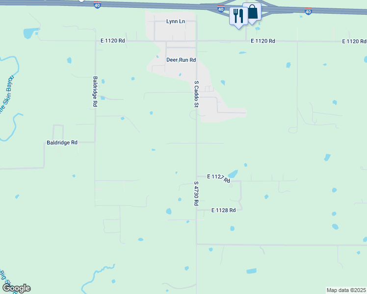 map of restaurants, bars, coffee shops, grocery stores, and more near 112550 South 4730 Road in Muldrow