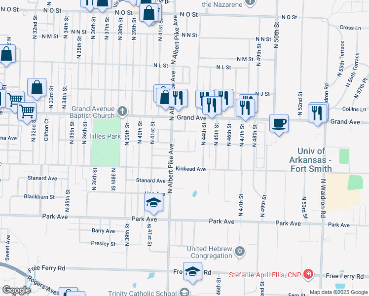 map of restaurants, bars, coffee shops, grocery stores, and more near 700 North Albert Pike Avenue in Fort Smith