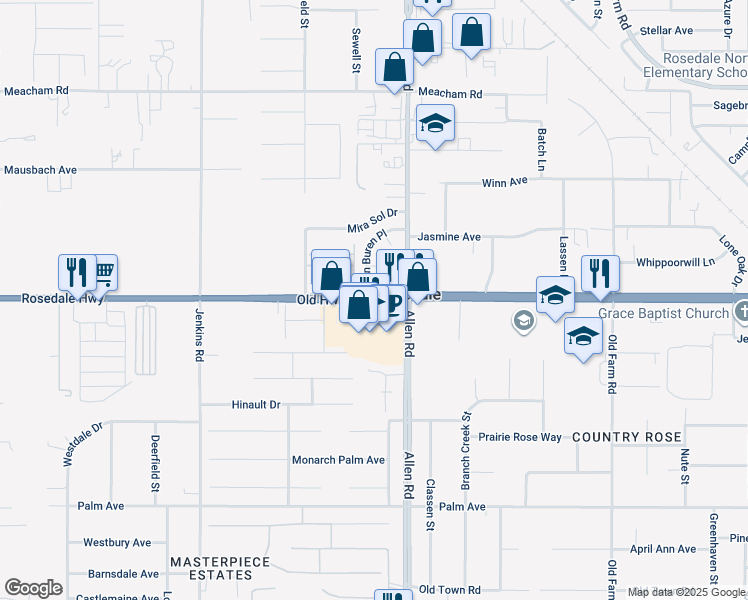 map of restaurants, bars, coffee shops, grocery stores, and more near 13045 Highway 58 in Bakersfield