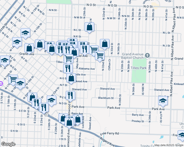 map of restaurants, bars, coffee shops, grocery stores, and more near 3005 Hardie Avenue in Fort Smith