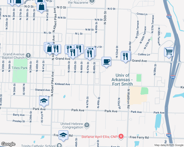 map of restaurants, bars, coffee shops, grocery stores, and more near 721 North 48th Street in Fort Smith