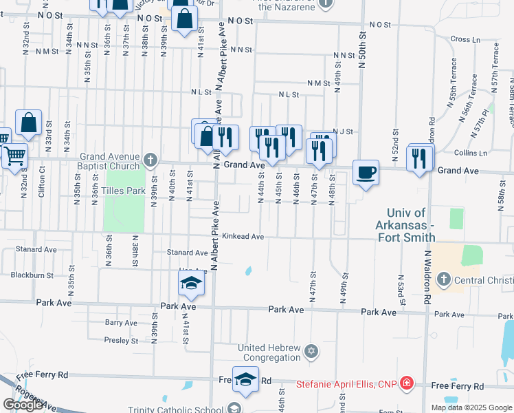 map of restaurants, bars, coffee shops, grocery stores, and more near 713 North 44th Street in Fort Smith