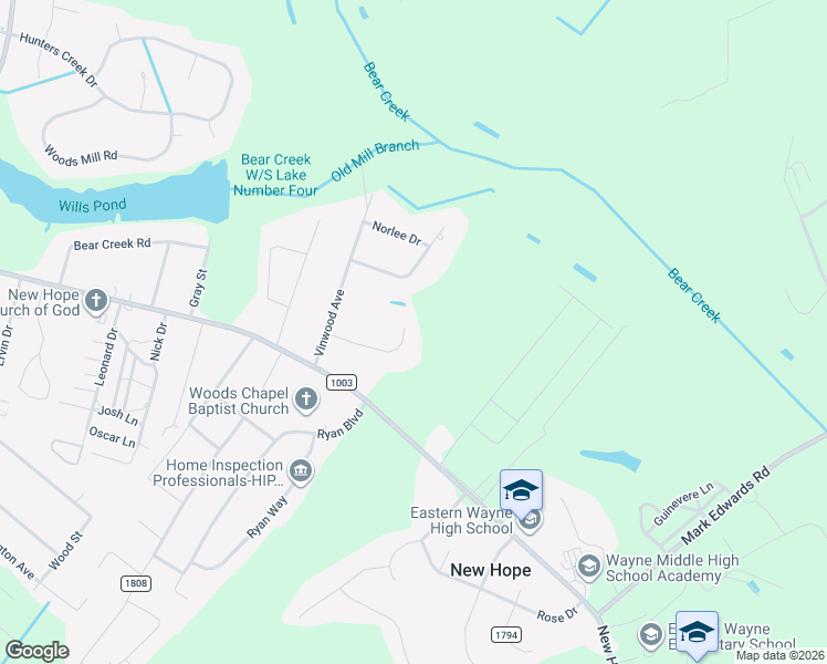 map of restaurants, bars, coffee shops, grocery stores, and more near 126 Kelly Court in Goldsboro