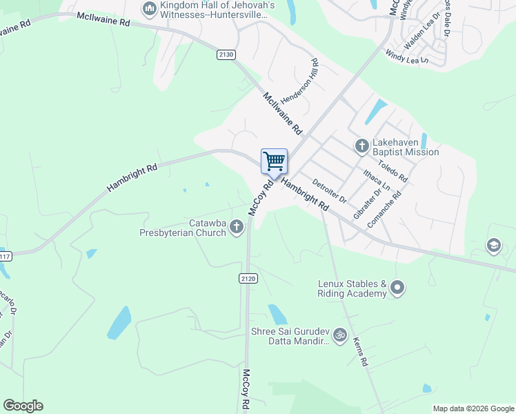 map of restaurants, bars, coffee shops, grocery stores, and more near 11532 McCoy Road in Huntersville