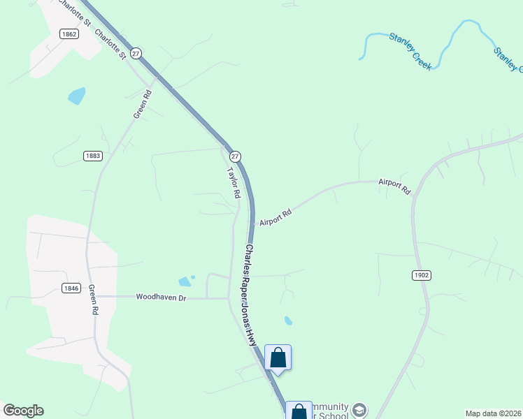 map of restaurants, bars, coffee shops, grocery stores, and more near 3808 Charles Raper Jonas Highway in Stanley