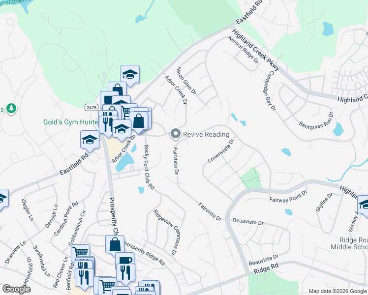 map of restaurants, bars, coffee shops, grocery stores, and more near 6207 Glencairn Court in Charlotte