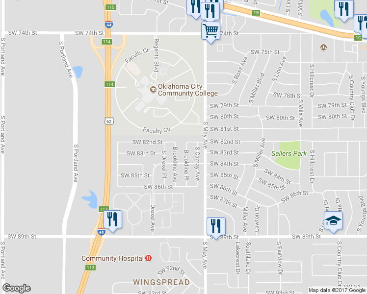 map of restaurants, bars, coffee shops, grocery stores, and more near 8305 Brookline Place in Oklahoma City