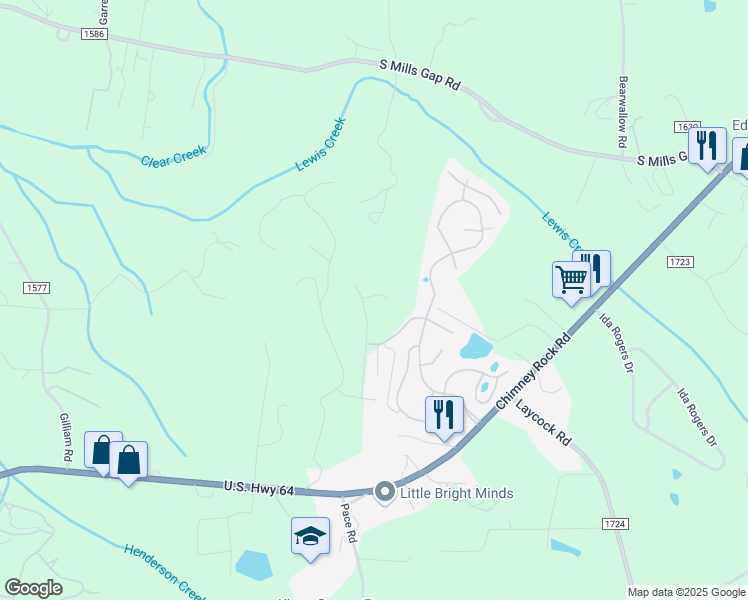 map of restaurants, bars, coffee shops, grocery stores, and more near 2 McCredie Court in Hendersonville
