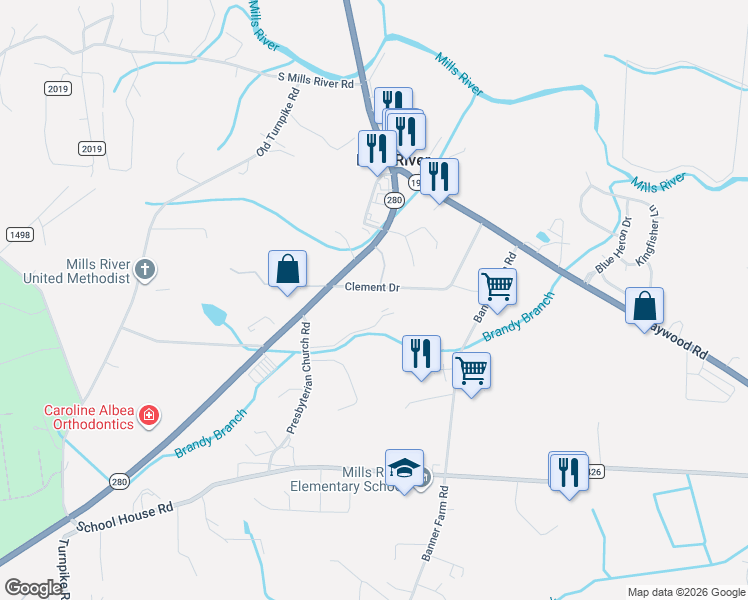 map of restaurants, bars, coffee shops, grocery stores, and more near 8 Brandy Branch Road in Mills River