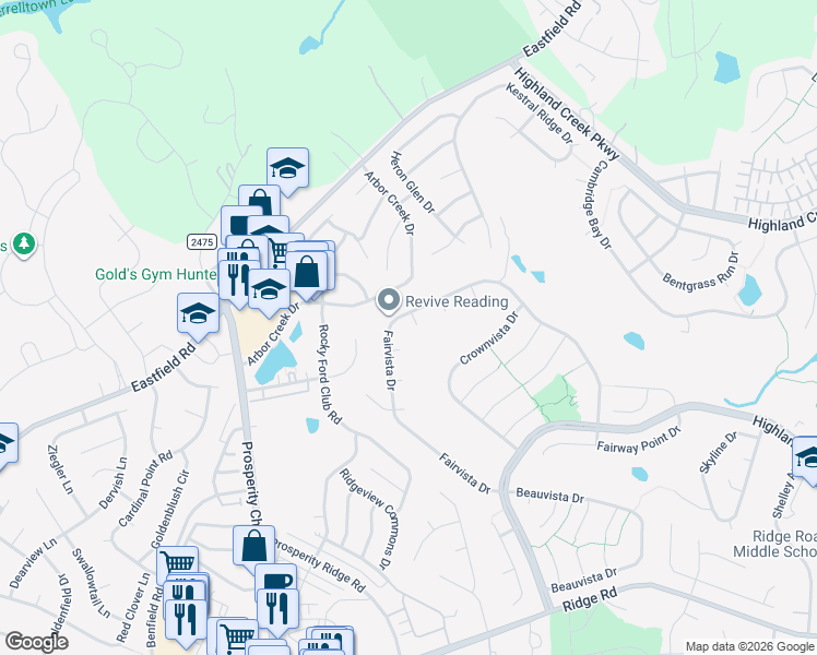 map of restaurants, bars, coffee shops, grocery stores, and more near 6207 Glencairn Court in Charlotte
