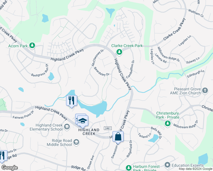 map of restaurants, bars, coffee shops, grocery stores, and more near 5430 McChesney Drive in Charlotte