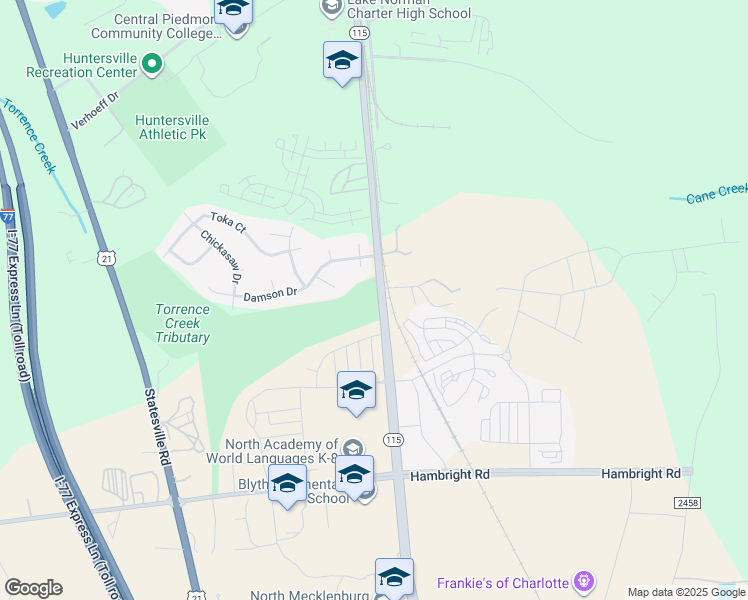 map of restaurants, bars, coffee shops, grocery stores, and more near in Huntersville