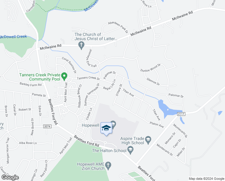 map of restaurants, bars, coffee shops, grocery stores, and more near 8718 Bell Song Lane in Huntersville