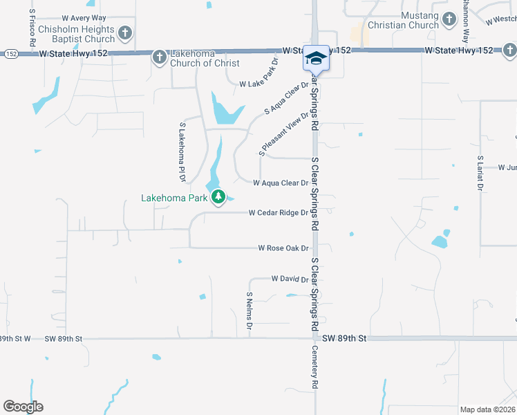 map of restaurants, bars, coffee shops, grocery stores, and more near 1837 West Cedar Ridge Drive in Mustang