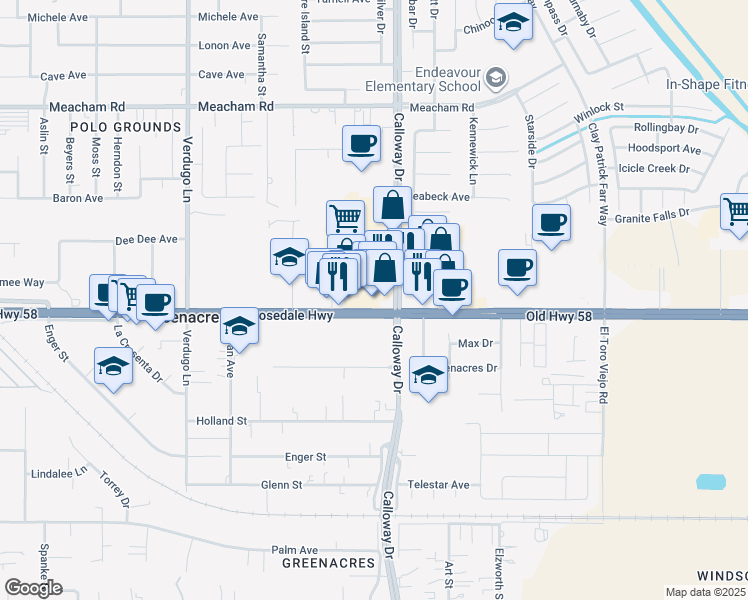 map of restaurants, bars, coffee shops, grocery stores, and more near in Kern County