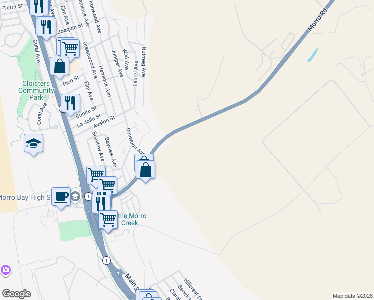 map of restaurants, bars, coffee shops, grocery stores, and more near 775 Main Street in Morro Bay