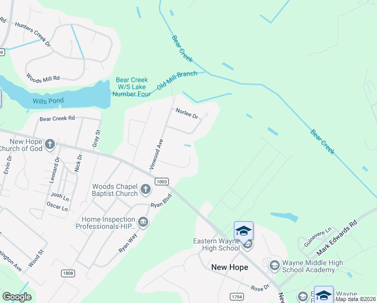 map of restaurants, bars, coffee shops, grocery stores, and more near 126 Kelly Court in Goldsboro