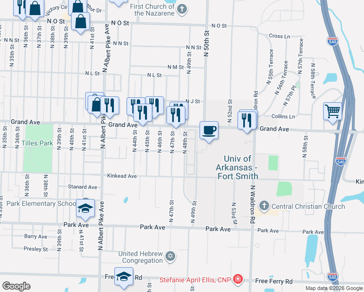 map of restaurants, bars, coffee shops, grocery stores, and more near 721 North 48th Street in Fort Smith