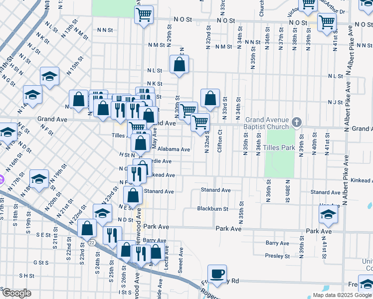 map of restaurants, bars, coffee shops, grocery stores, and more near 3005 Hardie Avenue in Fort Smith
