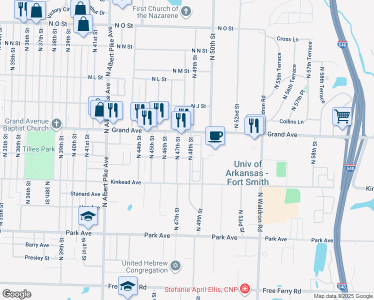 map of restaurants, bars, coffee shops, grocery stores, and more near 721 North 48th Street in Fort Smith