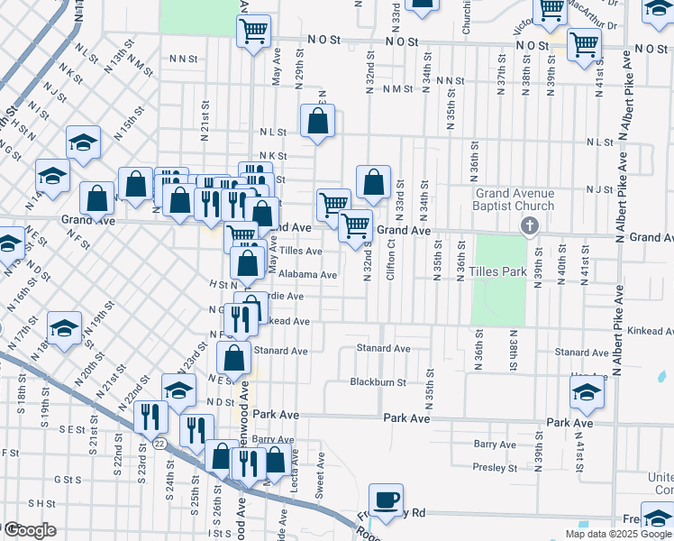 map of restaurants, bars, coffee shops, grocery stores, and more near 3017 Alabama Avenue in Fort Smith