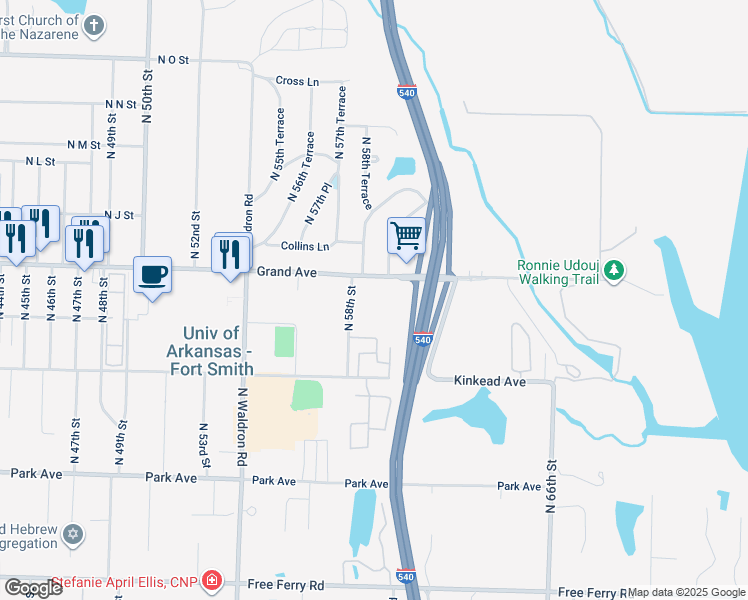 map of restaurants, bars, coffee shops, grocery stores, and more near 1001 North 59th Terrace in Fort Smith