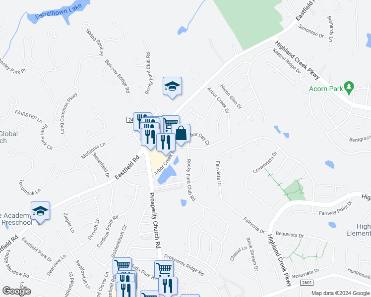 map of restaurants, bars, coffee shops, grocery stores, and more near 8850 Arbor Creek Dr in Charlotte