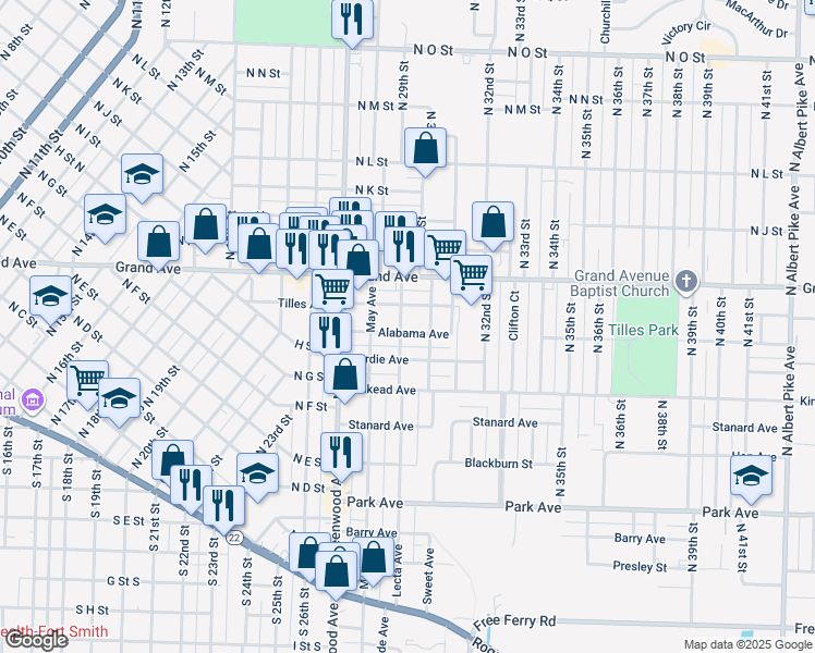 map of restaurants, bars, coffee shops, grocery stores, and more near 2905 Alabama Avenue in Fort Smith