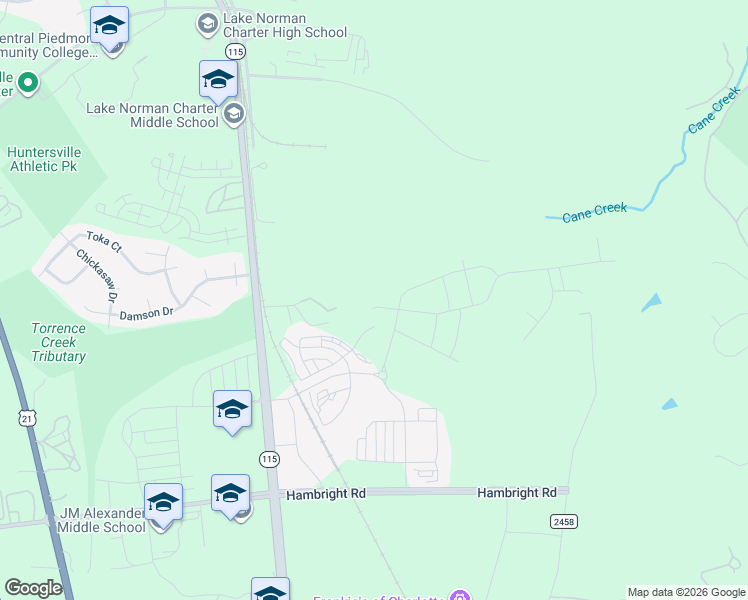 map of restaurants, bars, coffee shops, grocery stores, and more near 13205 Roderick Drive in Huntersville