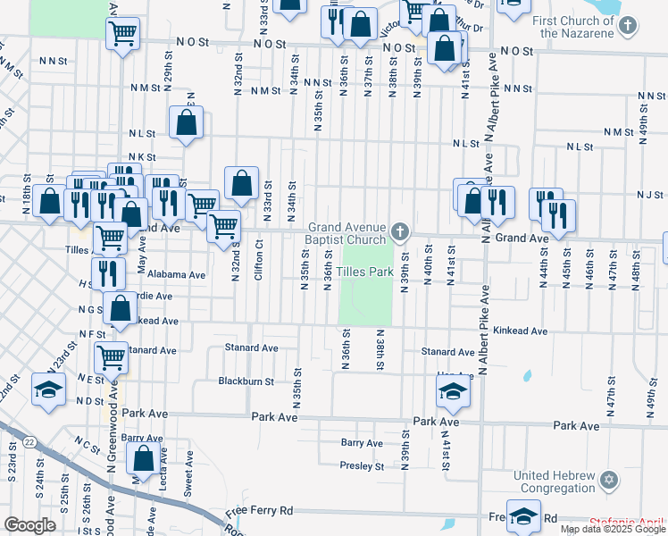 map of restaurants, bars, coffee shops, grocery stores, and more near 901 North 36th Street in Fort Smith