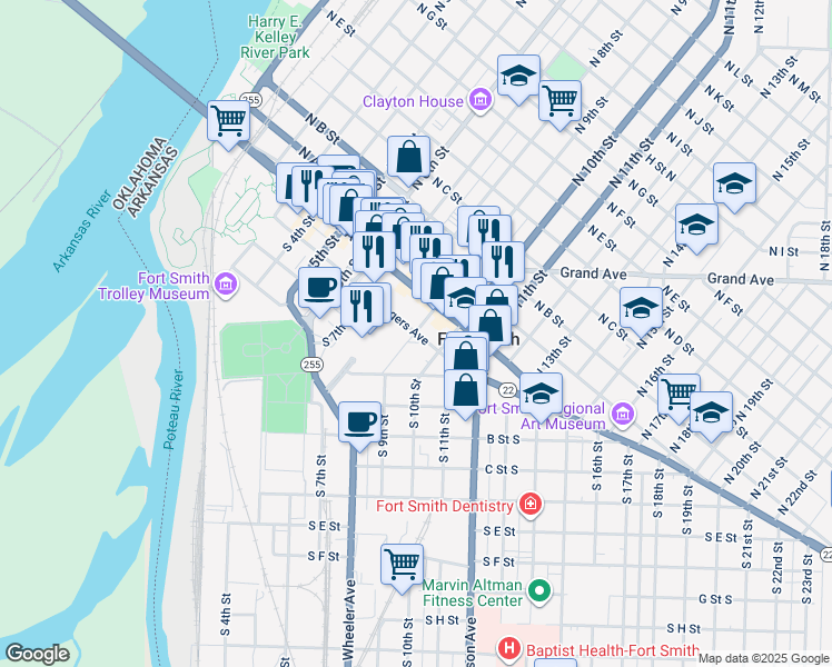 map of restaurants, bars, coffee shops, grocery stores, and more near 899 Rogers Ave in Fort Smith