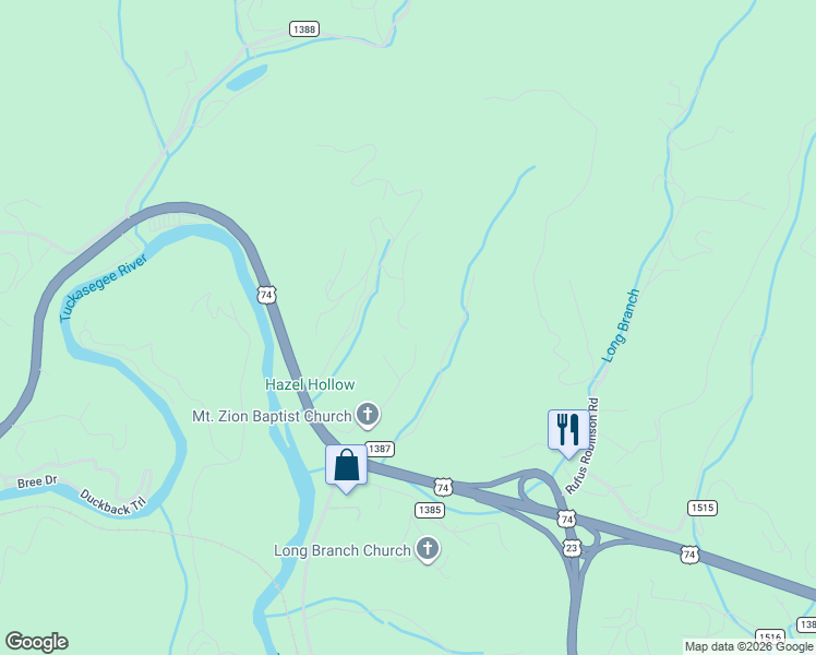 map of restaurants, bars, coffee shops, grocery stores, and more near 69 Chad Circle in Sylva