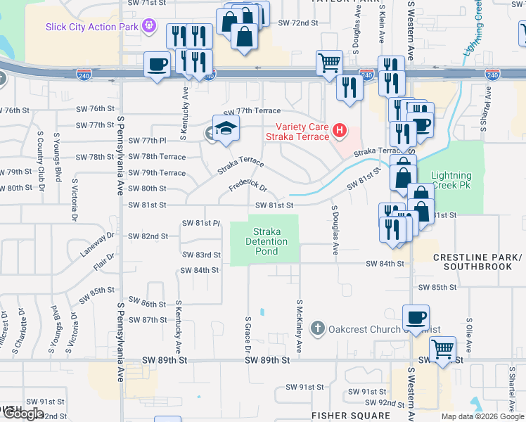 map of restaurants, bars, coffee shops, grocery stores, and more near 1233 Southwest 81st Street in Oklahoma City