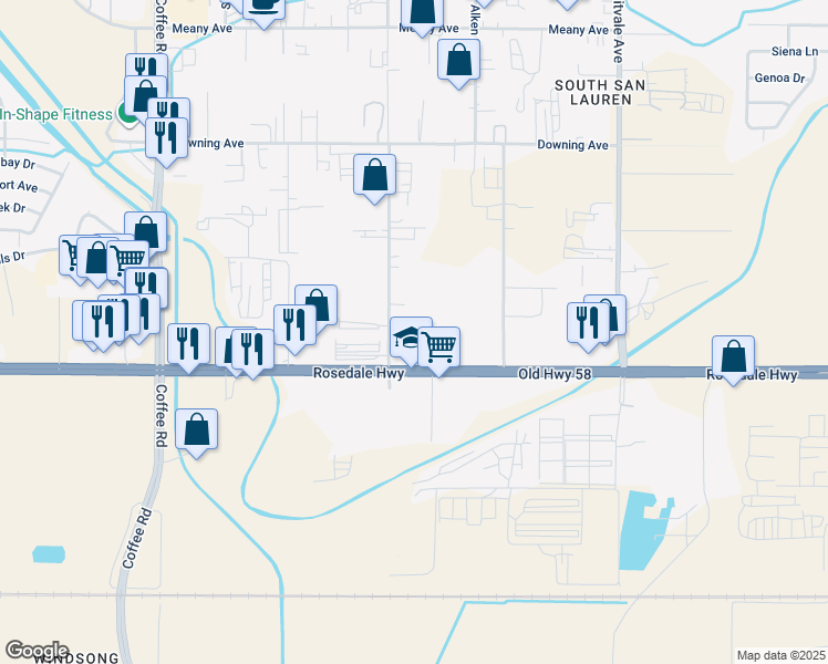 map of restaurants, bars, coffee shops, grocery stores, and more near 2810 Patton Way in Bakersfield