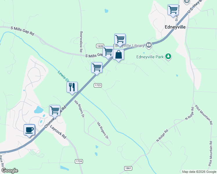 map of restaurants, bars, coffee shops, grocery stores, and more near 215 County Road 1723 in Hendersonville
