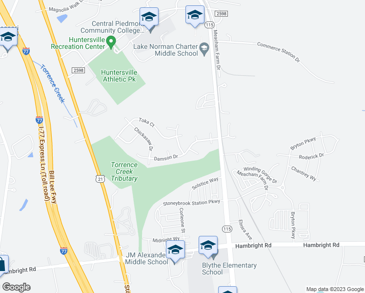 map of restaurants, bars, coffee shops, grocery stores, and more near 12214 Hortulan Court in Huntersville