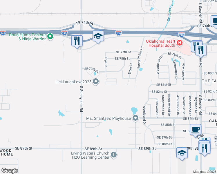 map of restaurants, bars, coffee shops, grocery stores, and more near 4513 Southeast 81st Street in Oklahoma City