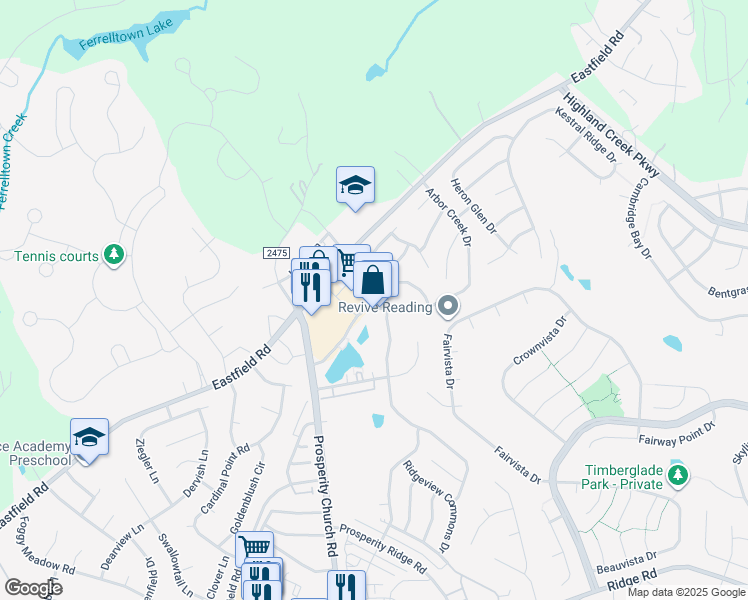 map of restaurants, bars, coffee shops, grocery stores, and more near 10465 Rocky Ford Club Road in Charlotte