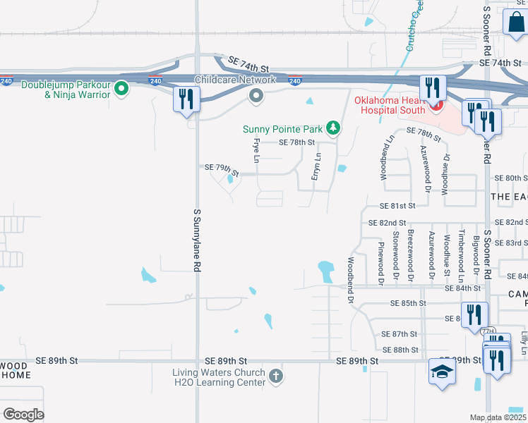 map of restaurants, bars, coffee shops, grocery stores, and more near 4513 Southeast 81st Street in Oklahoma City