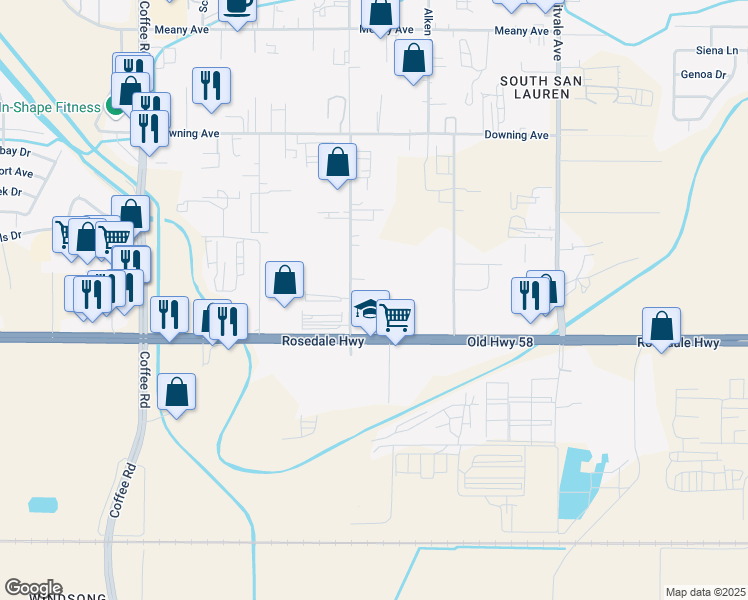 map of restaurants, bars, coffee shops, grocery stores, and more near 2810 Patton Way in Bakersfield