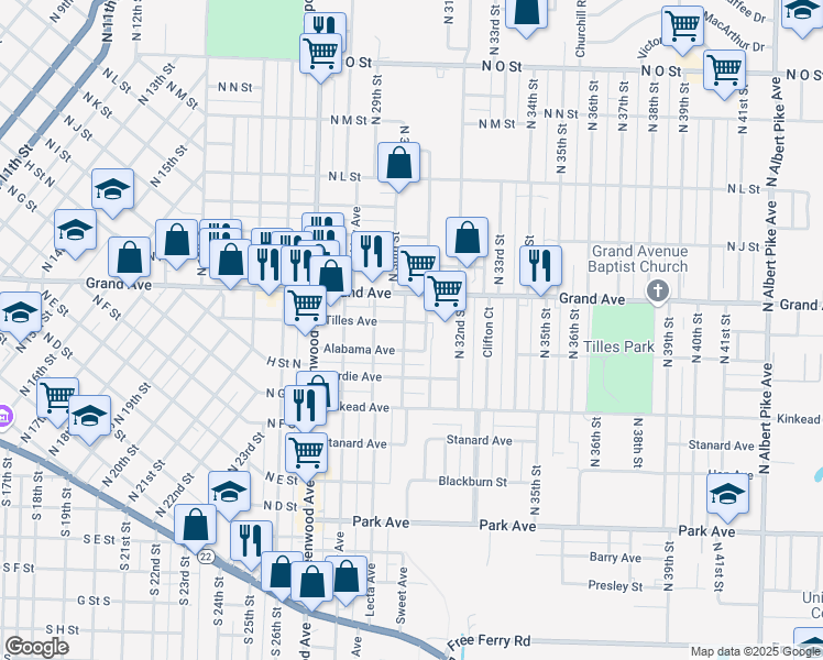 map of restaurants, bars, coffee shops, grocery stores, and more near 3006 Tilles Avenue in Fort Smith