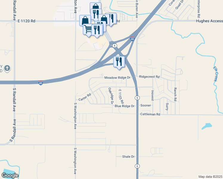map of restaurants, bars, coffee shops, grocery stores, and more near 112010 Carter Road in Elk City