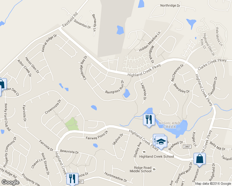 map of restaurants, bars, coffee shops, grocery stores, and more near 5222 Bentgrass Run Drive in Charlotte