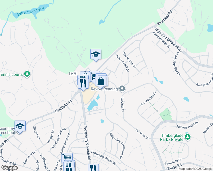 map of restaurants, bars, coffee shops, grocery stores, and more near 10412 Rocky Ford Club Road in Charlotte