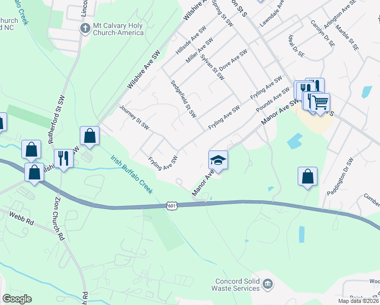 map of restaurants, bars, coffee shops, grocery stores, and more near 709 Meridian Court Southwest in Concord